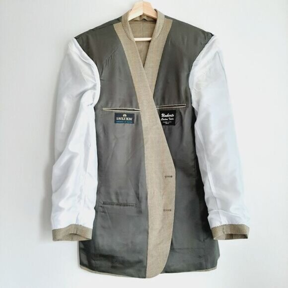 SAVILE ROW 100% Wool Blazer Jacket Plaid Beige Men's Sz 42 R - Picture 11 of 14
